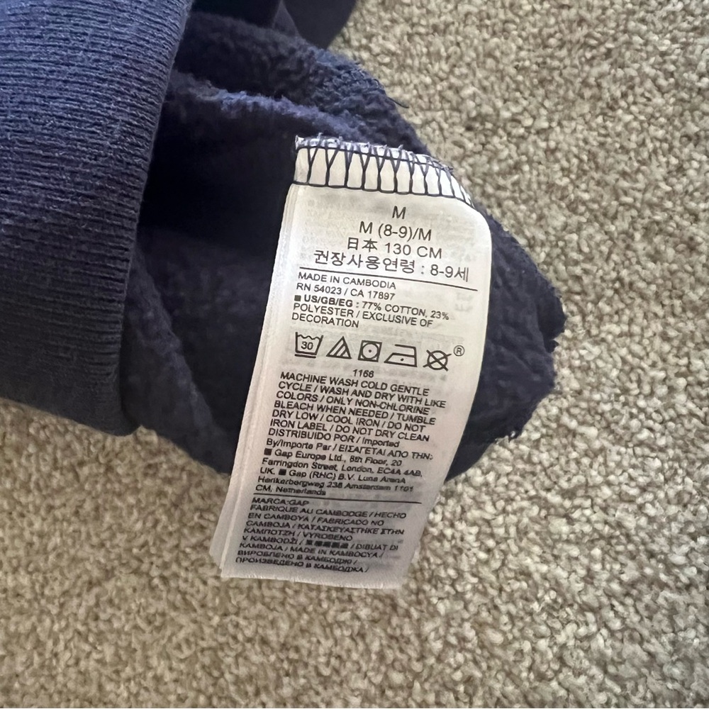 GAP Kids y2k Navy Blue Hoodie with Curved Logo size M(8-9) - Picture 3 of 6